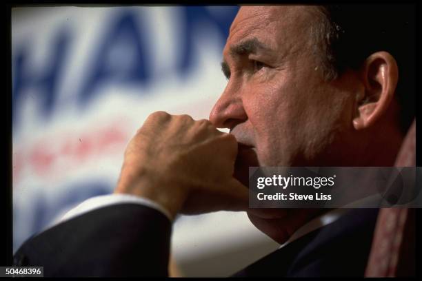 Conservative columnist/pundit & Repub. Presidential primary cand. Pat Buchanan waiting to speak at mtg. Of Southern NH Taxpayers Assoc.