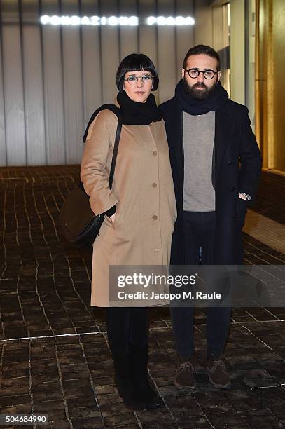 Bruna Roccasalva and Vincenzo De Bellis attend the opening 'Flesh, Mind and Spirit' at Fondazione Prada on January 12, 2016 in Milan, Italy.