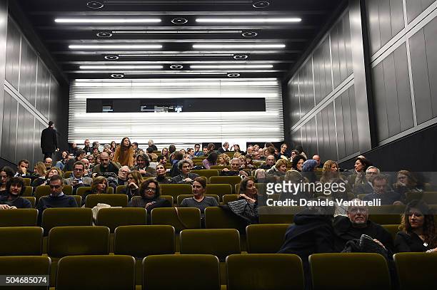 General view during the opening 'Flesh, Mind and Spirit' at Fondazione Prada on January 12, 2016 in Milan, Italy.