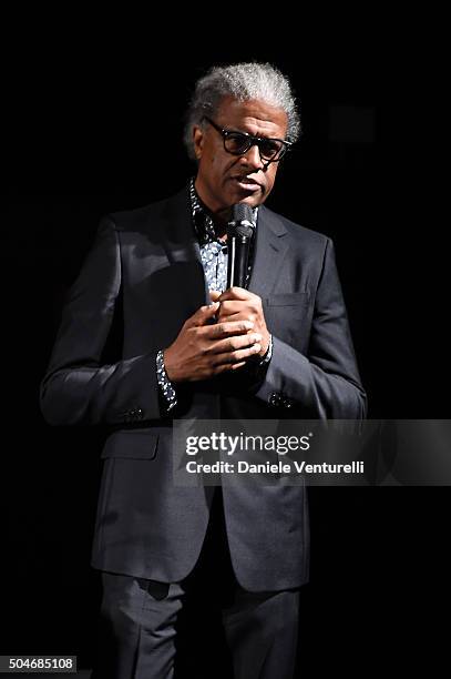 Elvis Mitchell attends the opening 'Flesh, Mind and Spirit' at Fondazione Prada on January 12, 2016 in Milan, Italy.