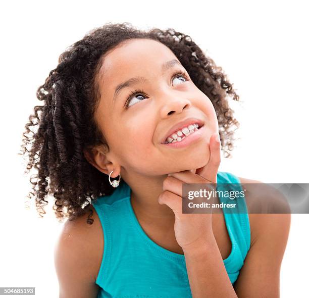 thoughtful girl - kid thinking stock pictures, royalty-free photos & images