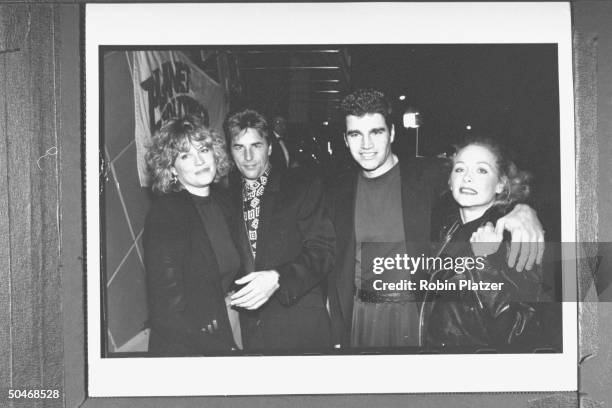 Actor Don Johnson w. Actress wife Melanie Griffith posing w. Actress Patti D'Arbanville, the mom of Don's son, & her beau Terry Quinn at the opening...