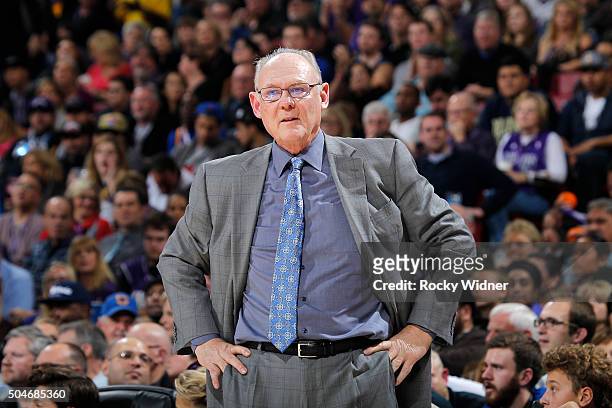 Head coach George Karl of the Sacramento Kings coaches against the Golden State Warriors on January 9, 2016 at Sleep Train Arena in Sacramento,...