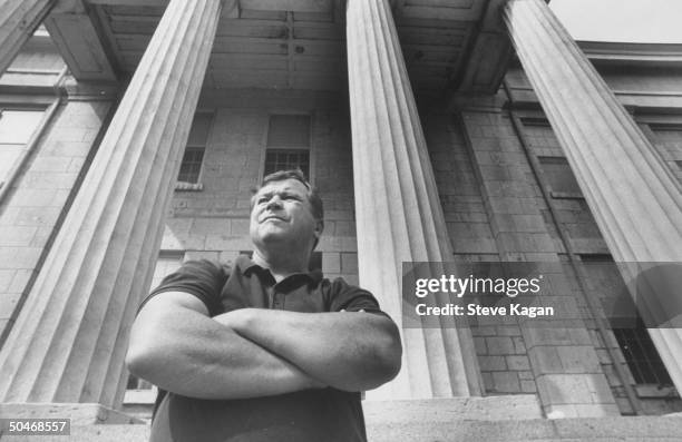 Ex-actor/self-proclaimed pres. Cand. Tom Laughlin posing on the front steps of the old state capitol bldg. During his campaign tour of the state.