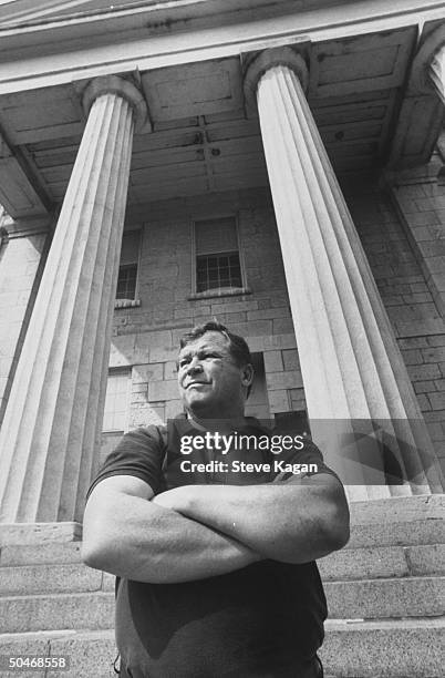 Ex-actor/self-proclaimed pres. Cand. Tom Laughlin posing on the front steps of the old state capitol bldg. During his campaign tour of the state.