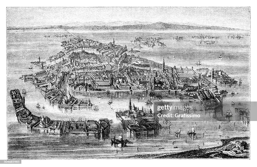Aerial view of Venice Italy from 1850