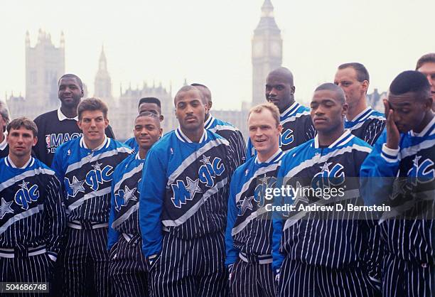 The Orlando Magic pose for a team photo on October 29, 1993 in London, England. NOTE TO USER: User expressly acknowledges and agrees that, by...