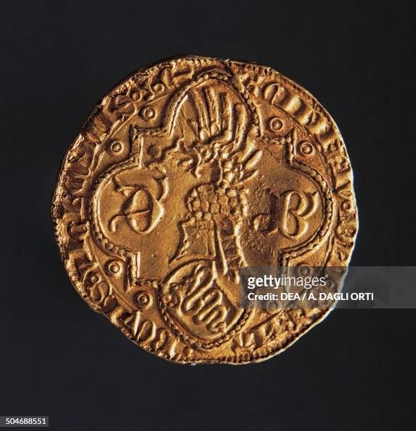 Gold florin of Bernabo and Galeazzo Visconti, 1355-1378, 18 mm. Duchy of Milan, 14th century. Padova, Musei Civici Eremitani, Palazzo Zuckermann,...