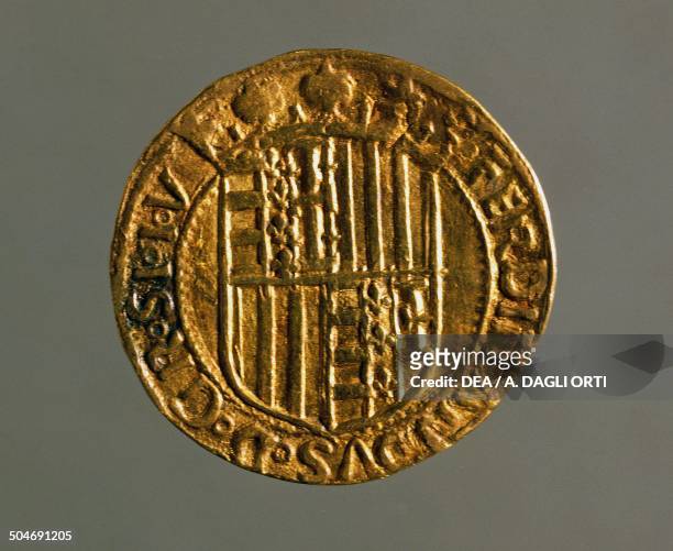 Gold ducat of Ferdinand I of Aragon , reverse. Kingdom of Naples, 15th century. Padova, Musei Civici Eremitani, Museo D'Arte Medievale E Moderna