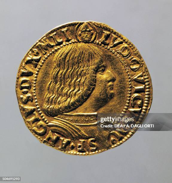 Double gold ducat of Ludovico Maria Sforza and Ludovico il Moro, 1494-1499, obverse. Duchy of Milan, 15th century. Padova, Musei Civici Eremitani,...