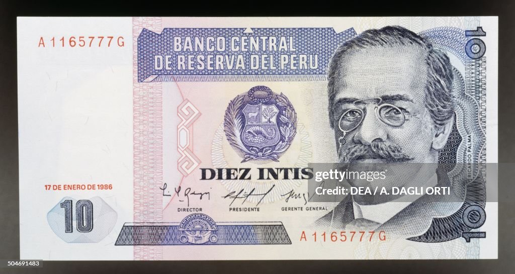 10 intis banknote...