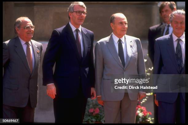 French For. Min. Dumas, Pres. Mitterrand & PM John Major, during G7 summit arrival.
