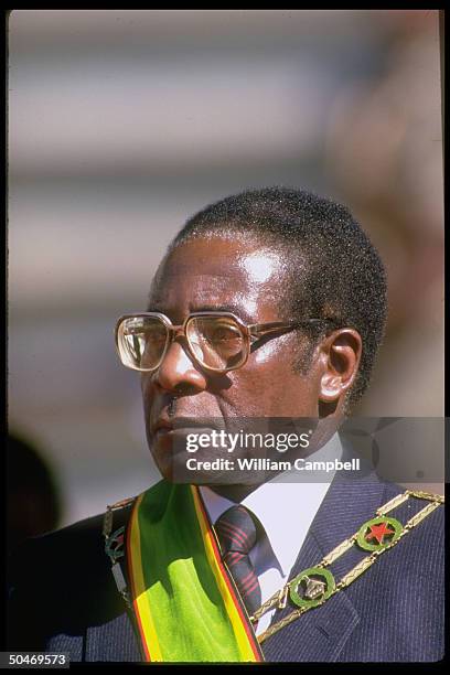 Pres. Robert Mugabe during Independence Day celebration at natl. Stadium.