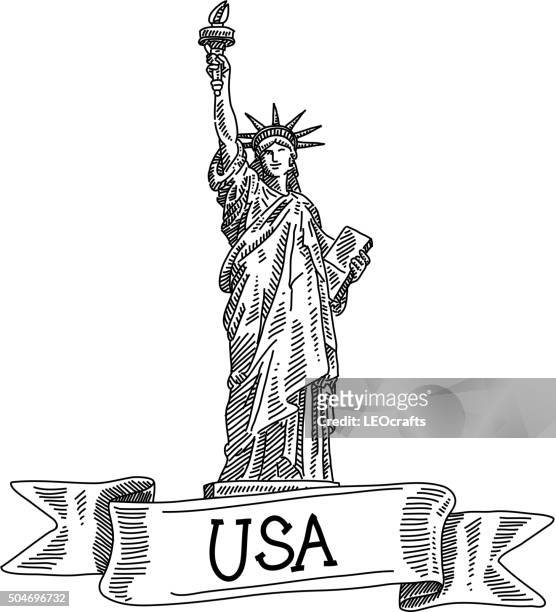 ilustraciones, imágenes clip art, dibujos animados e iconos de stock de estatua de la libertad, el dibujo - statue of liberty drawing