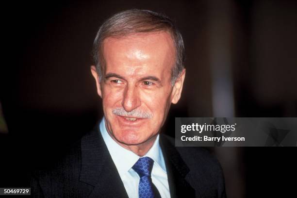 Syrian Pres. Hafez Al Assad during joint press conf. While visiting Cairo, Egypt.