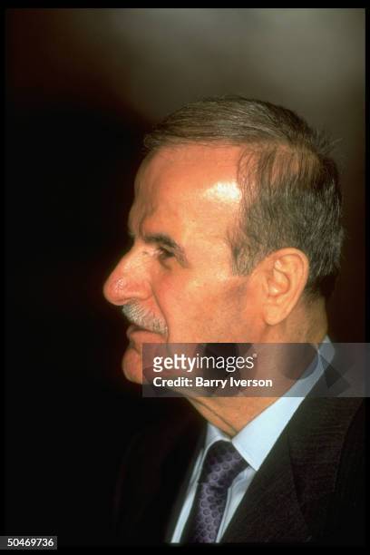 Syrian Pres. Hafez Al Assad during joint press conf. While visiting Cairo, Egypt.