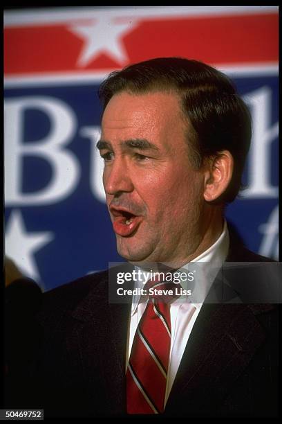 Conservative columnist/pundit & Repub. Presidential primary cand. Pat Buchanan campaigning before NH primary .