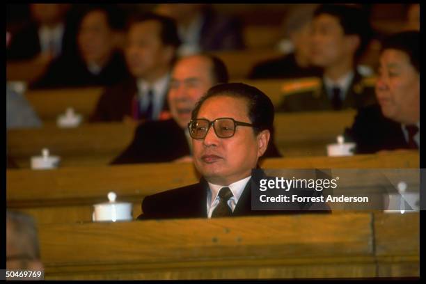Vice Premier Qiao Shi in leadrship seating section during closing session of Natl. People's Congress in Beijing, China.