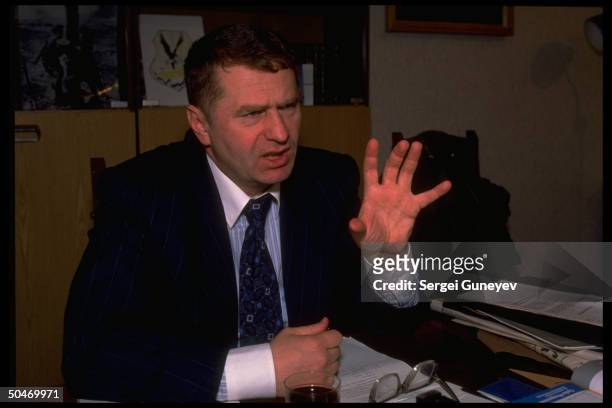 Right-wing nationalist Liberal Dem. Party ldr. Vladimir Zhirinovsky during TIME interview .