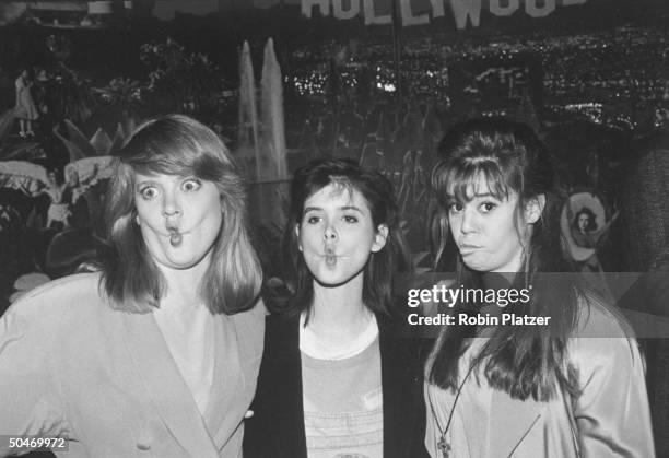 Actresses Juliet Pritner, Suzy Cote and Melissa Hayden of the TV show Guiding Light, mugging at a party to celebrate the show's 55th birthday party,...