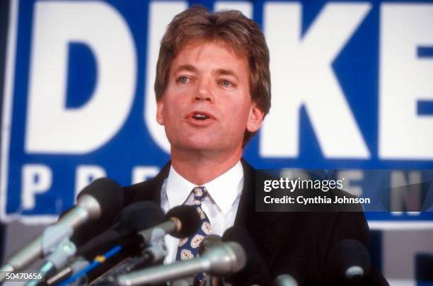 David Duke, right-wing, rascist self-declared Repub., announcing his candidacy for Pres., at Natl. Press Club.