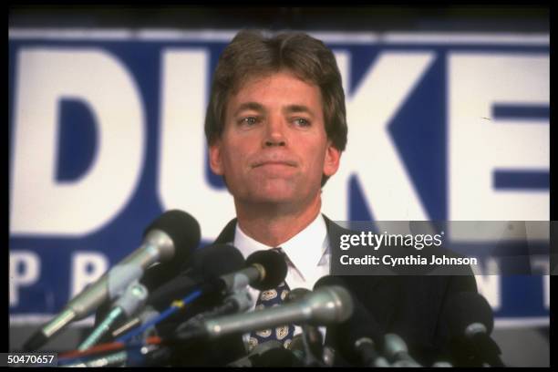 David Duke, right-wing, rascist self-declared Repub., announcing his candidacy for Pres., at Natl. Press Club.