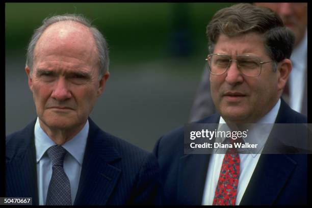 Adviser Brent Scowcroft & WH Chief of Staff John Sununu poised on WH lawn .