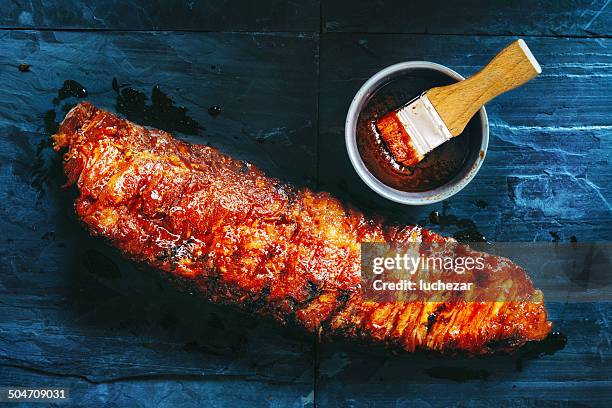 barbecue pork ribs - glaserad mat bildbanksfoton och bilder