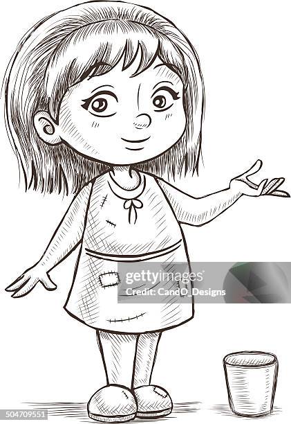 little girl sketch - child poverty stock illustrations