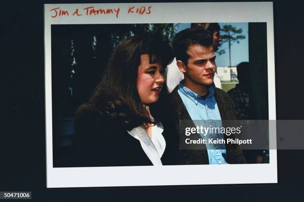 Tammy Sue Chapman & her brother Jamie Bakker, the children of imprisoned PTL televangelist James Bakker, posing together as they reflect on their...