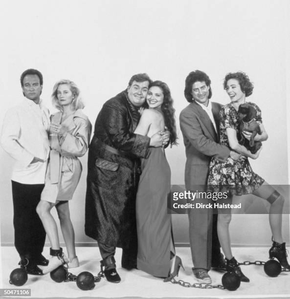 Actors Jim Belushi, Cybill Shepherd, John Candy, Ornella Muti, Richard Lewis and Sean Young in a publicity still for motion picture Once Upon A...