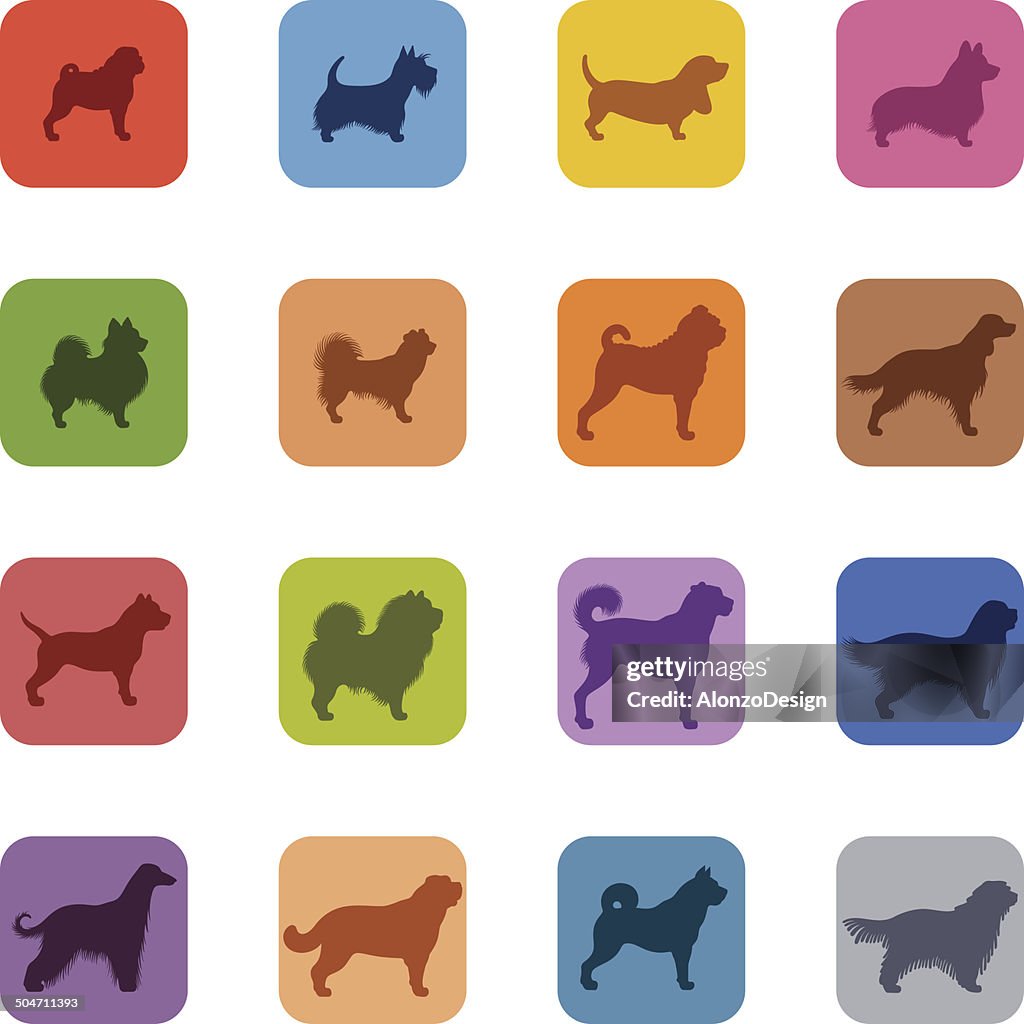 Colorful Dogs Icon Set