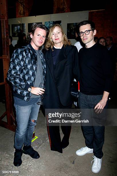 Christopher Kane, Sarah Mower and Erdem Moragliou attend the opening of "Women: New Portraits By Annie Leibovitz" hosted by Vogue & UBS at Wapping...