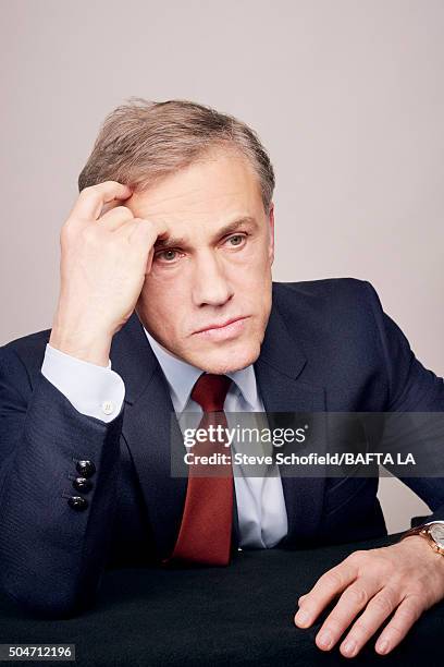 Actor Christoph Waltz poses for a portrait at the BAFTA Los Angeles Awards Season Tea at the Four Seasons Hotel on January 9, 2016 in Los Angeles,...