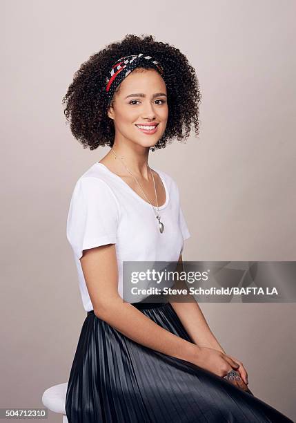 Actress Nathalie Emmanuel poses for a portrait at the BAFTA Los Angeles Awards Season Tea at the Four Seasons Hotel on January 9, 2016 in Los...