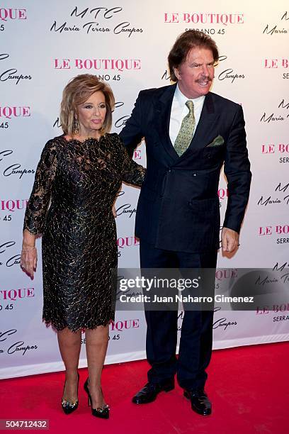 Maria Teresa Campos and Edmundo Arrocet attend 'MTC' shoes presentation by Maria Teresa Campos at Le Boutique on January 12, 2016 in Madrid, Spain.