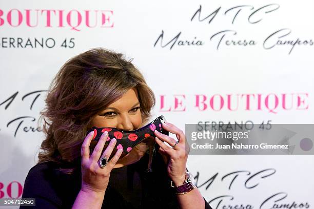 Terelu Campos attends 'MTC' shoes presentation by Maria Teresa Campos at Le Boutique on January 12, 2016 in Madrid, Spain.