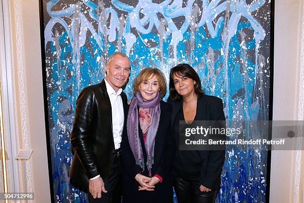 Stylist Jean-Claude Jitrois, Actress Marie-Anne Chazel and Valerie Expert attend the Guerlain collaboration with Graffiti Artist JonOne, Color Flows...