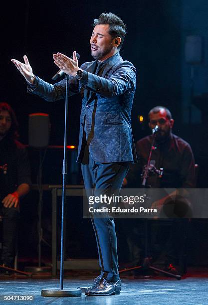 Spanish flamenco singer Miguel Poveda performs on stage at Compac theatre on January 12, 2016 in Madrid, Spain.