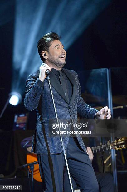 Miguel Poveda preforms at the Compac Gran Via Theater on January 12, 2016 in Madrid, Spain.