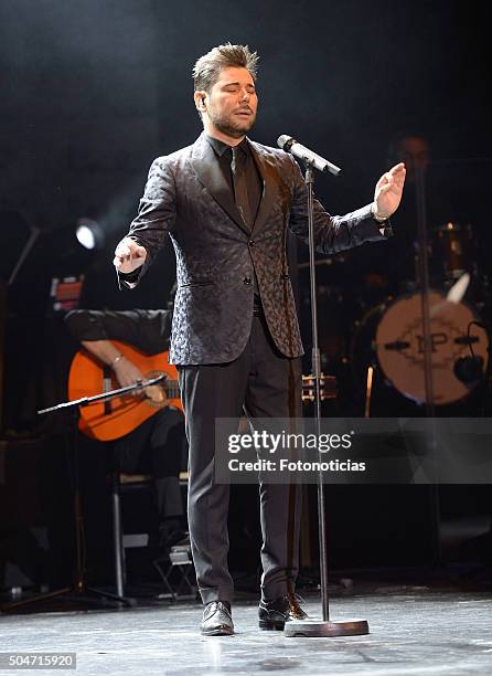 Miguel Poveda preforms at the Compac Gran Via Theater on January 12, 2016 in Madrid, Spain.