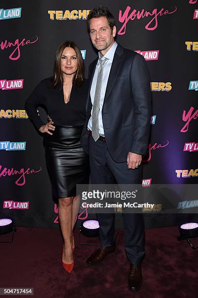 Actors Mariska Hargitay and Peter Hermann attend the "Younger" Season 2 and "Teachers" Series Premiere at The NoMad Hotel on January 12, 2016 in New...