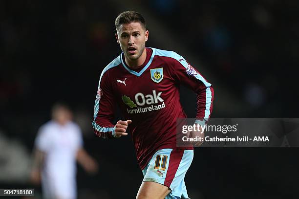 Michael Kightly of Burnley during the Sky Bet Championship match between MK Dons and Burnley at Stadium mk on January 12, 2016 in Milton Keynes,...