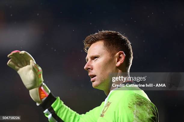 Goalkeeper David Martin of MK Dons during the Sky Bet Championship match between MK Dons and Burnley at Stadium mk on January 12, 2016 in Milton...