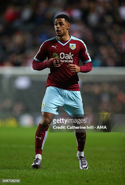 Andre Gray of Burnley during the Sky Bet Championship match between MK Dons and Burnley at Stadium mk on January 12, 2016 in Milton Keynes, England.