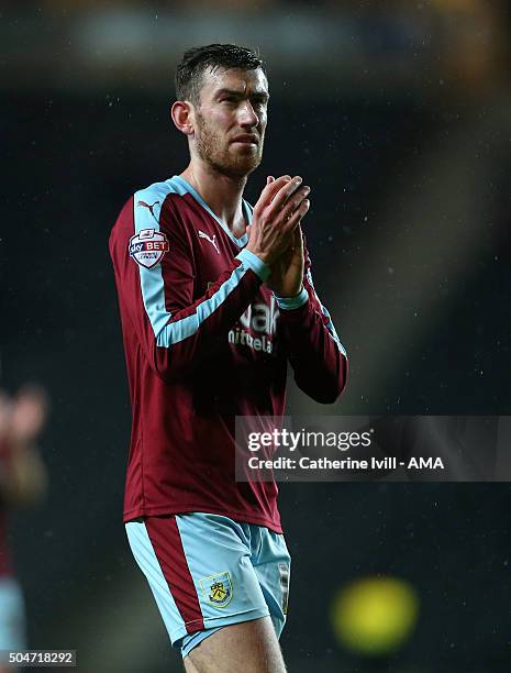 David Jones of Burnley applauds after the Sky Bet Championship match between MK Dons and Burnley at Stadium mk on January 12, 2016 in Milton Keynes,...