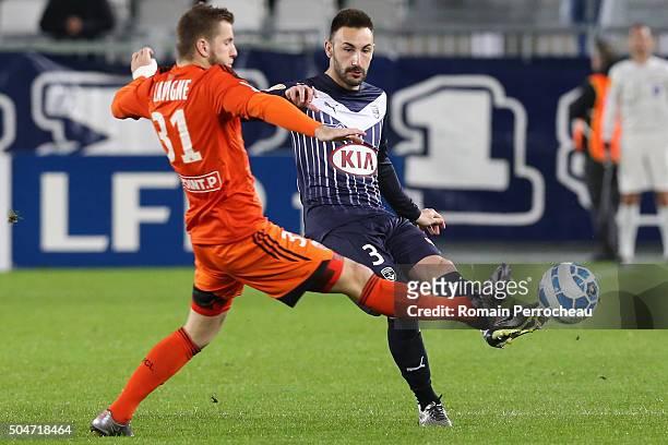 Diego Contento for Bordeaux in action during the French League Cup quarter final between Bordeaux and Lorient at Stade Matmut Atlantique on January...