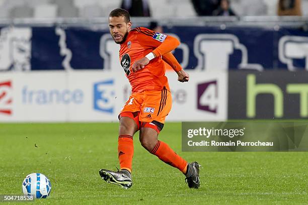 Remi Mulumba for Lorient in action during the French League Cup quarter final between Bordeaux and Lorient at Stade Matmut Atlantique on January 12,...