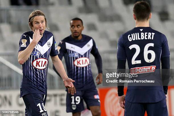 Jaroslav Plasil for Bordeaux gestures during the French League Cup quarter final between Bordeaux and Lorient at Stade Matmut Atlantique on January...