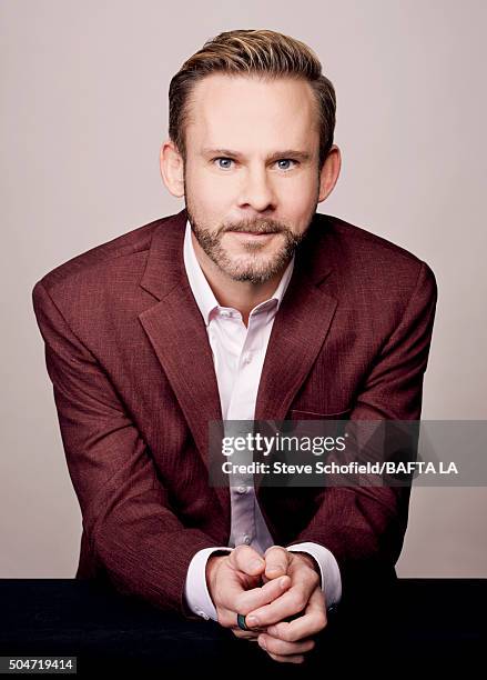Actor Dominic Monaghan poses for a portrait at the BAFTA Los Angeles Awards Season Tea at the Four Seasons Hotel on January 9, 2016 in Los Angeles,...
